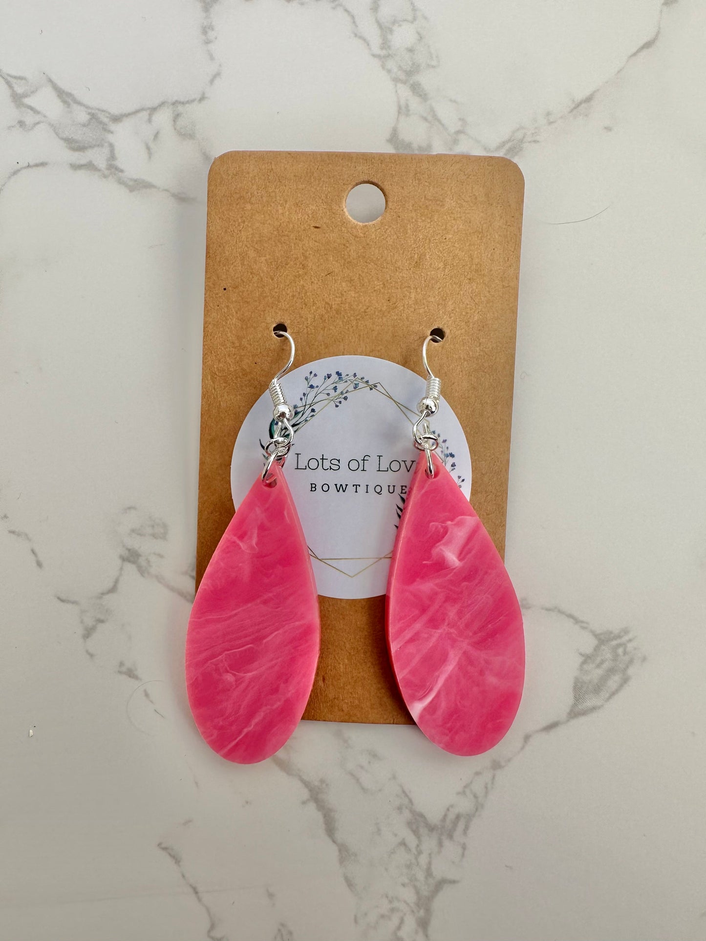 Pink Marble Acrylic Skinny Teardrop Earrings