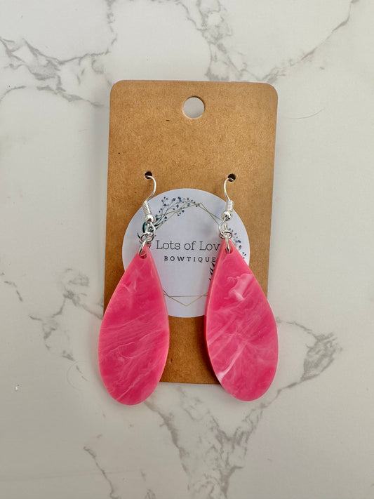 Pink Marble Acrylic Skinny Teardrop Earrings