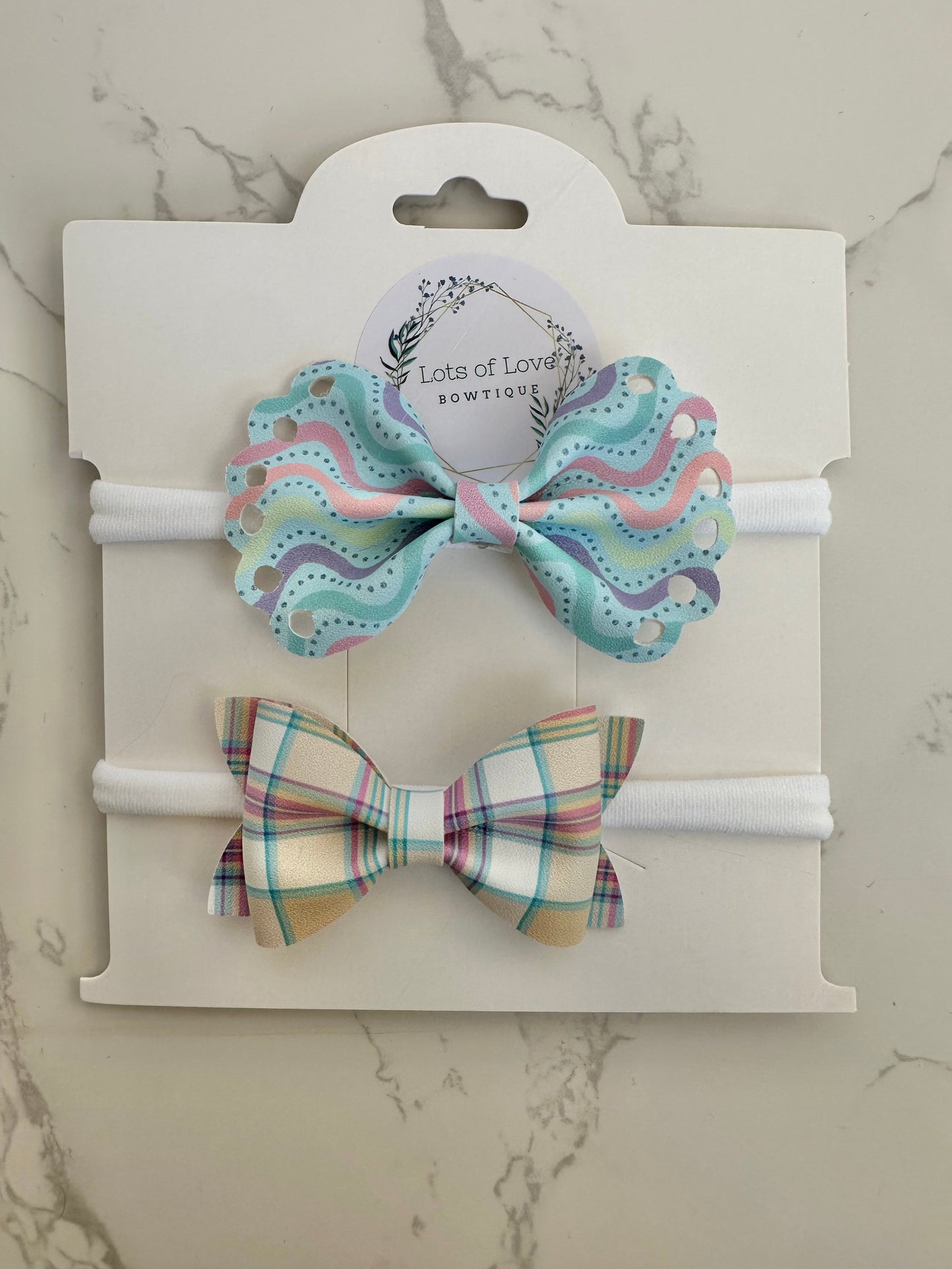 Pastel Wave and Yellow Plaid Headband set