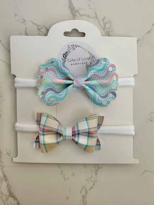 Pastel Wave and Yellow Plaid Headband set