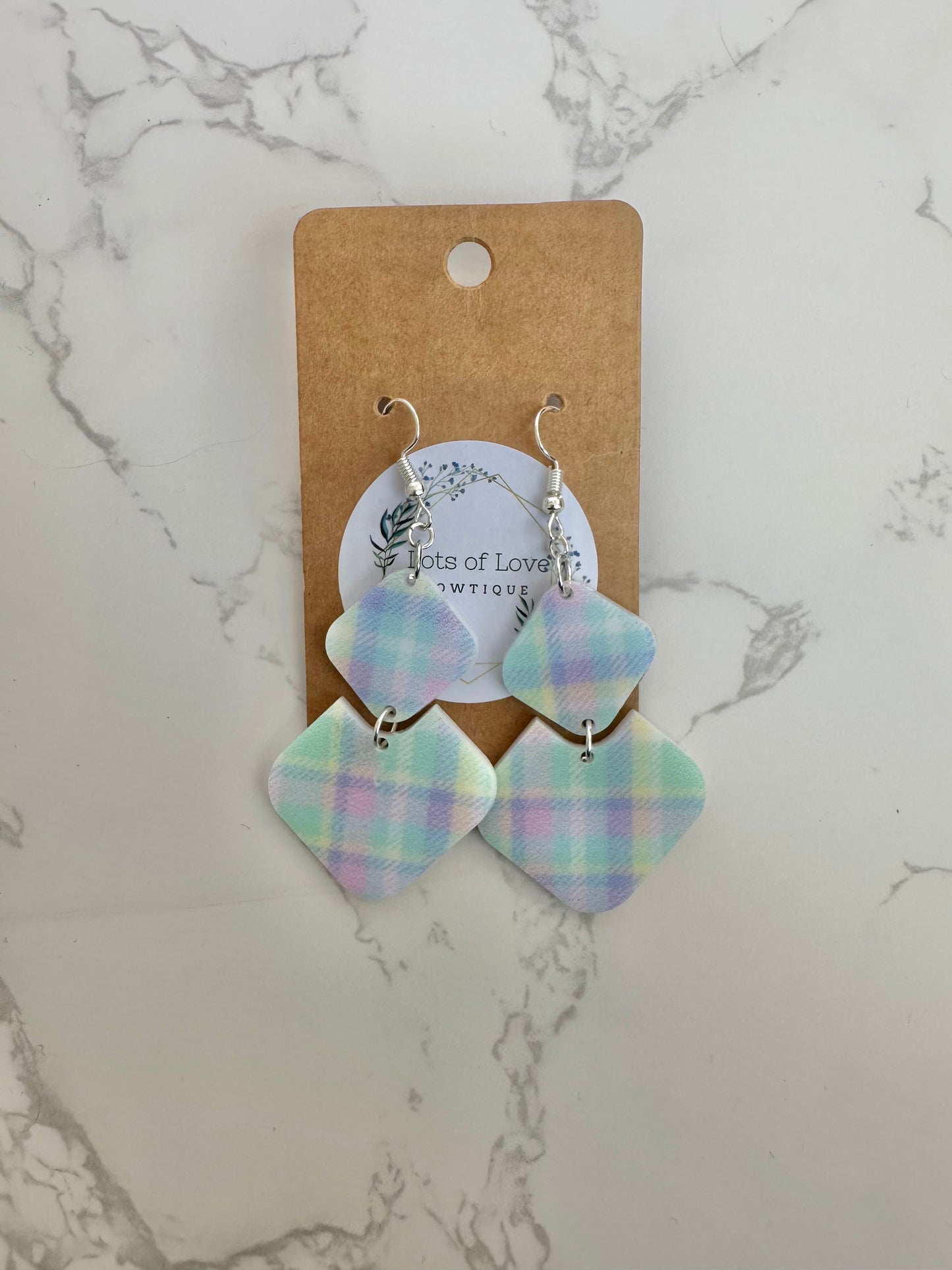 Spring Plaid Diamond Drop Earrings