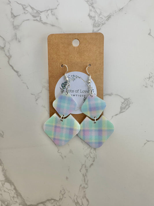 Spring Plaid Diamond Drop Earrings