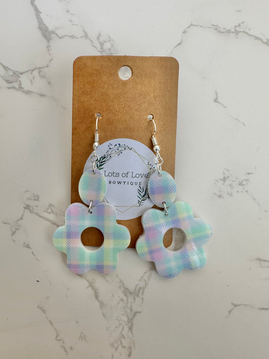 Spring Plaid Daisy Drop Earrings