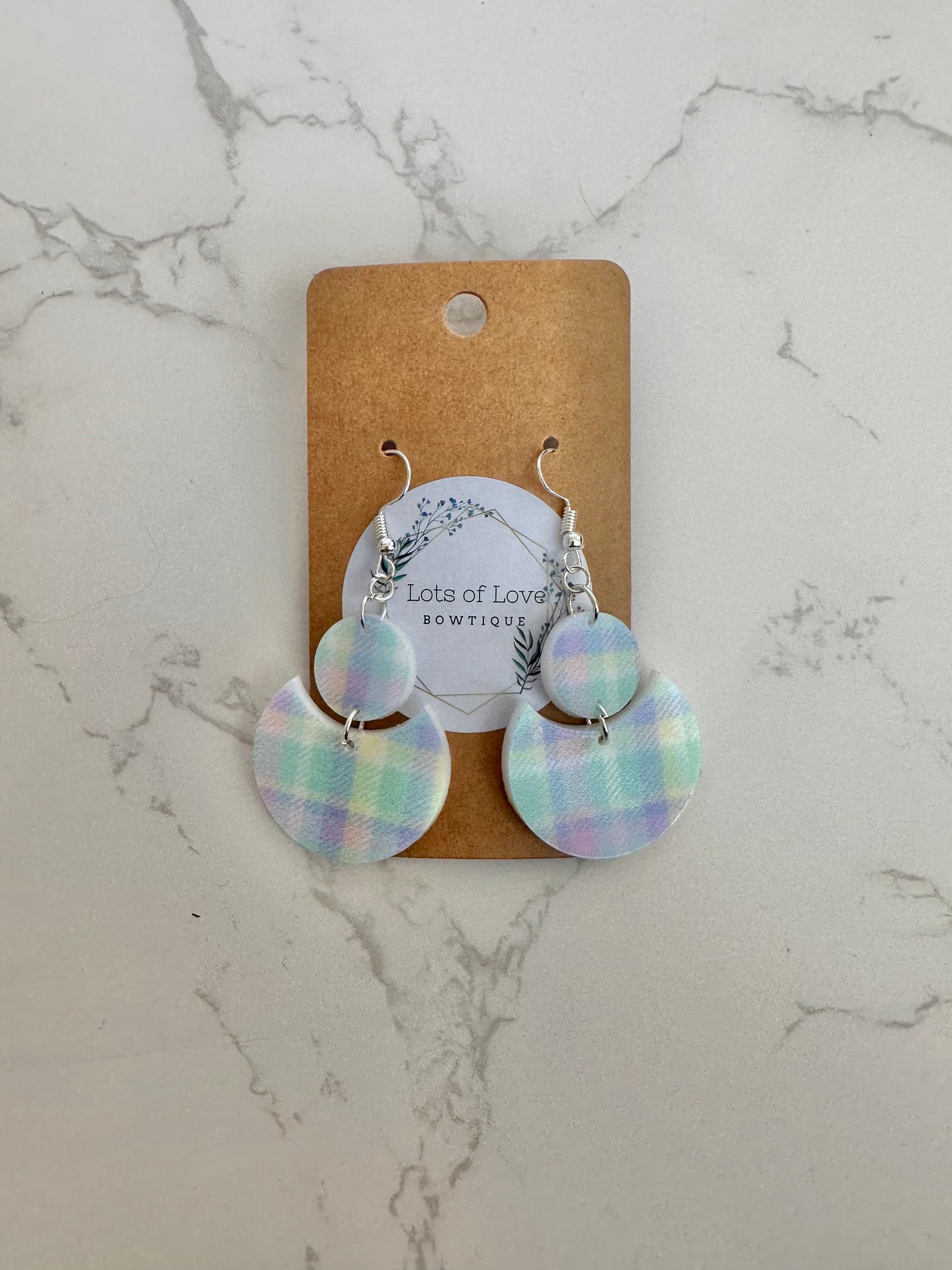Spring Plaid Crescent Drop Earrings