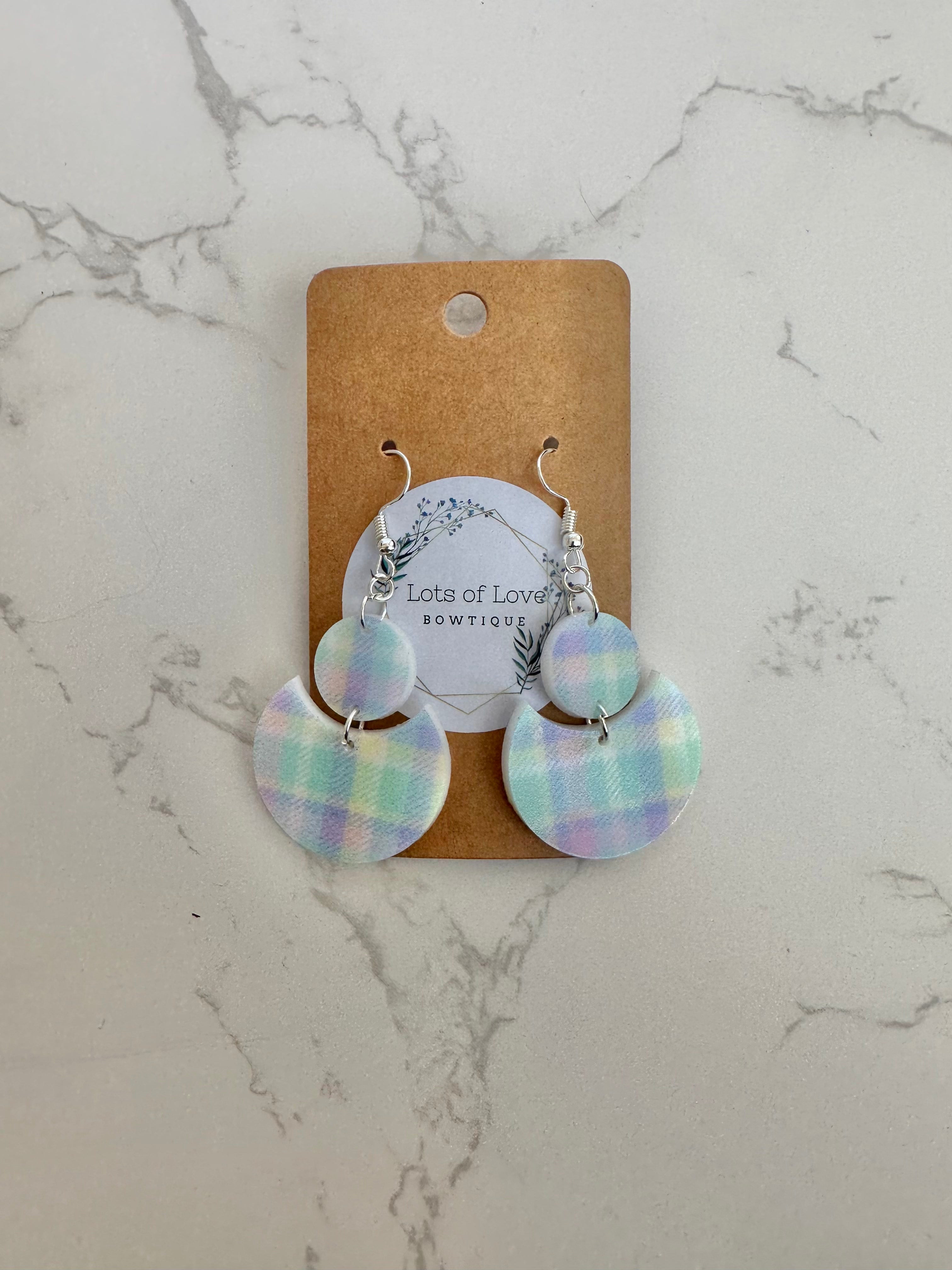 Spring Plaid Crescent Drop Earrings