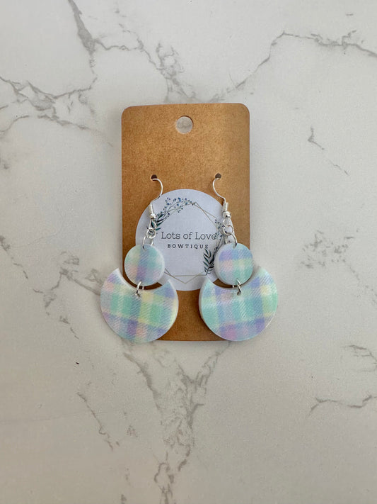 Spring Plaid Crescent Drop Earrings