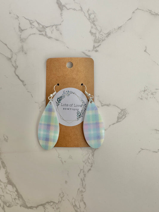 Spring Plaid Skinny Teardrop Earrings