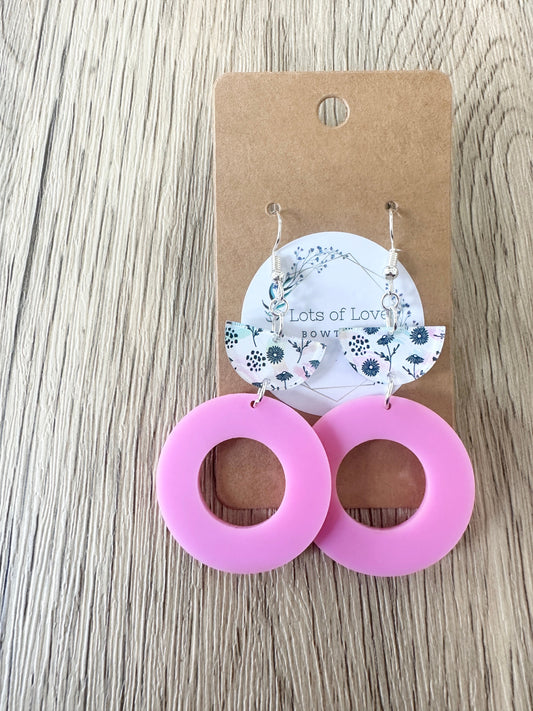 Bubble Gum and Floral Circle Drop (Bubble gum circle) Earrings