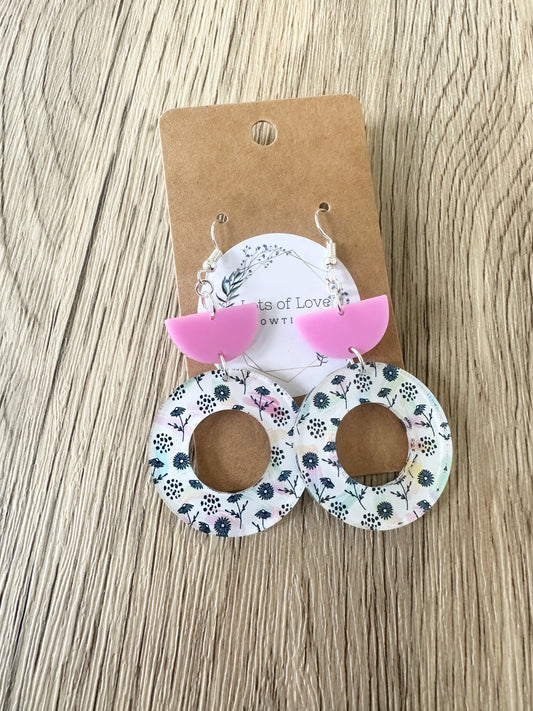 Bubble Gum and Floral Circle Drop (Floral circle) Earrings