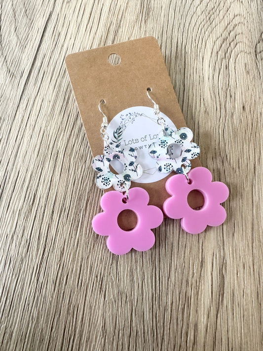 Floral and Bubble Gum Double Daisy Earrings