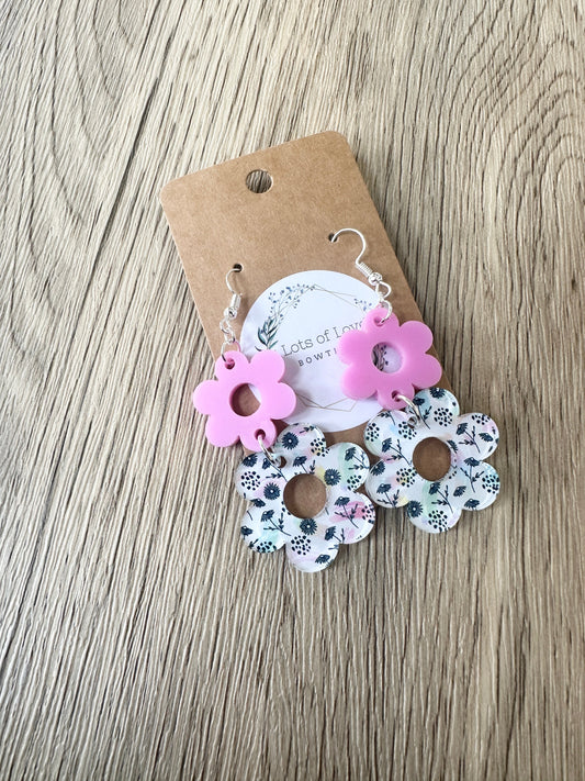 Bubble Gum and Floral Double Daisy Earrings