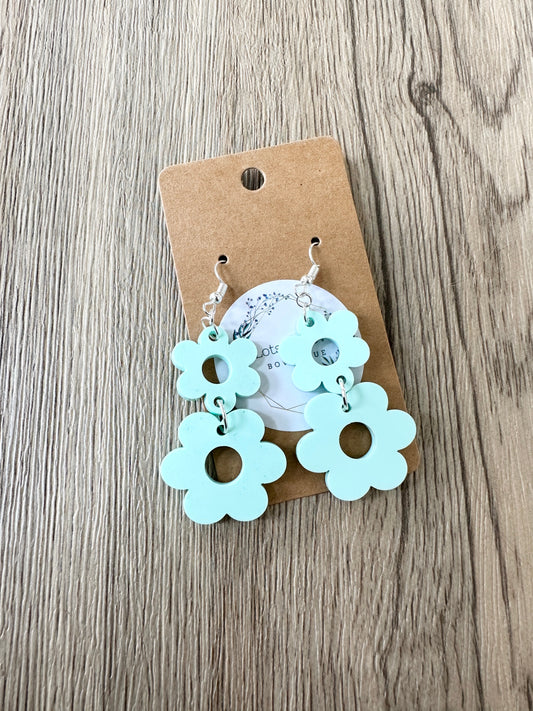 Matte Mint Double Daisy Earrings