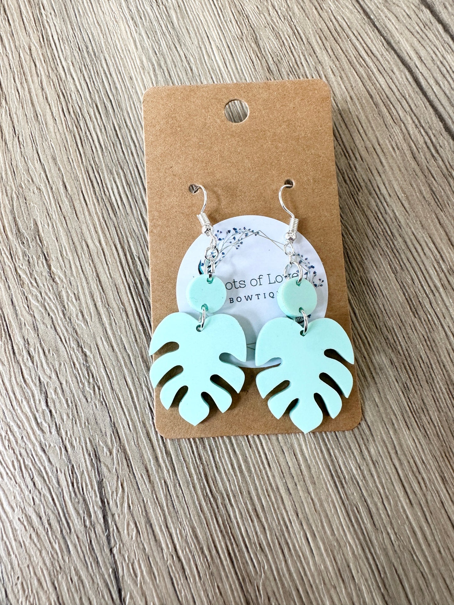 Matte Mint Mini Monstera Leaf Earrings