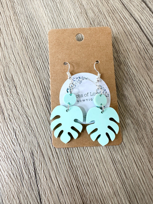 Matte Mint Mini Monstera Leaf Earrings