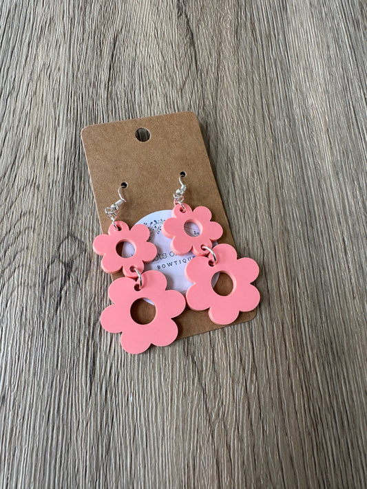 Matte Coral Double Daisy Earrings