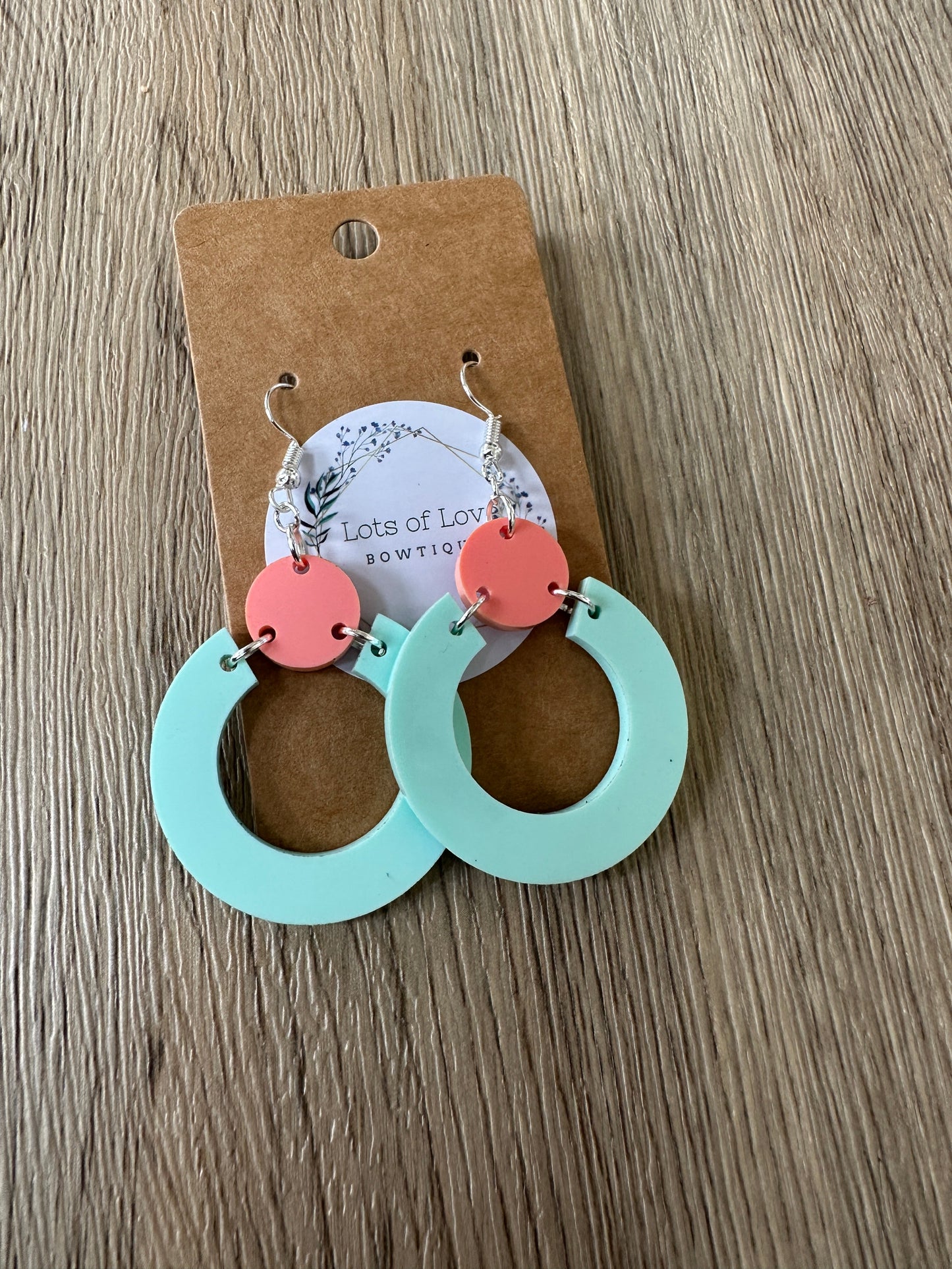 Mint and Coral Connected Circle Earrings