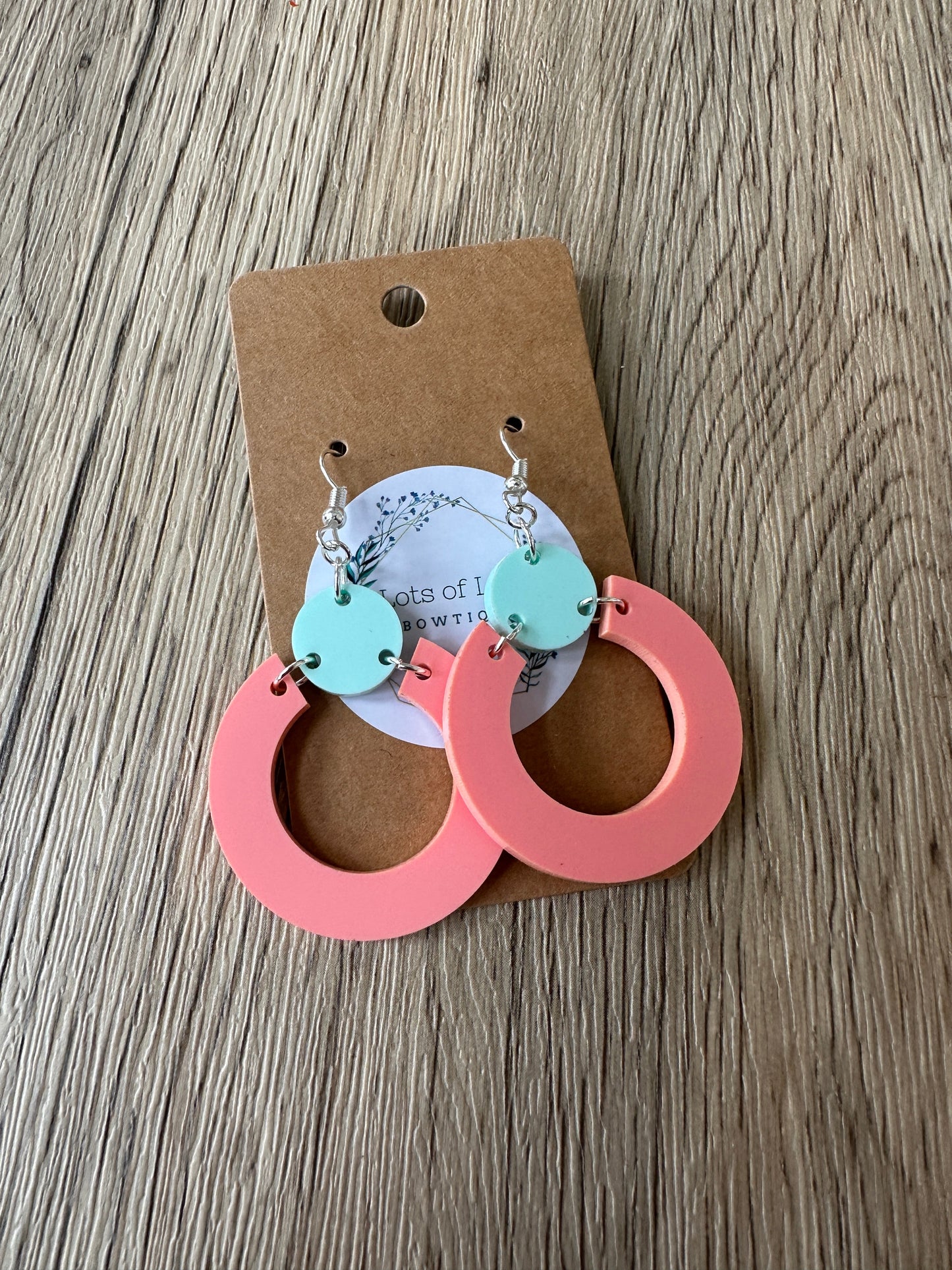 Coral and Mint Connected Circle Earrings