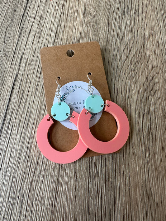 Coral and Mint Connected Circle Earrings