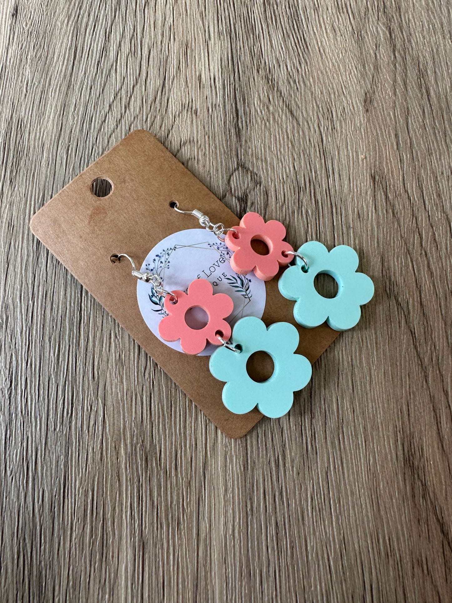 Coral and Mint Double Daisy Earrings