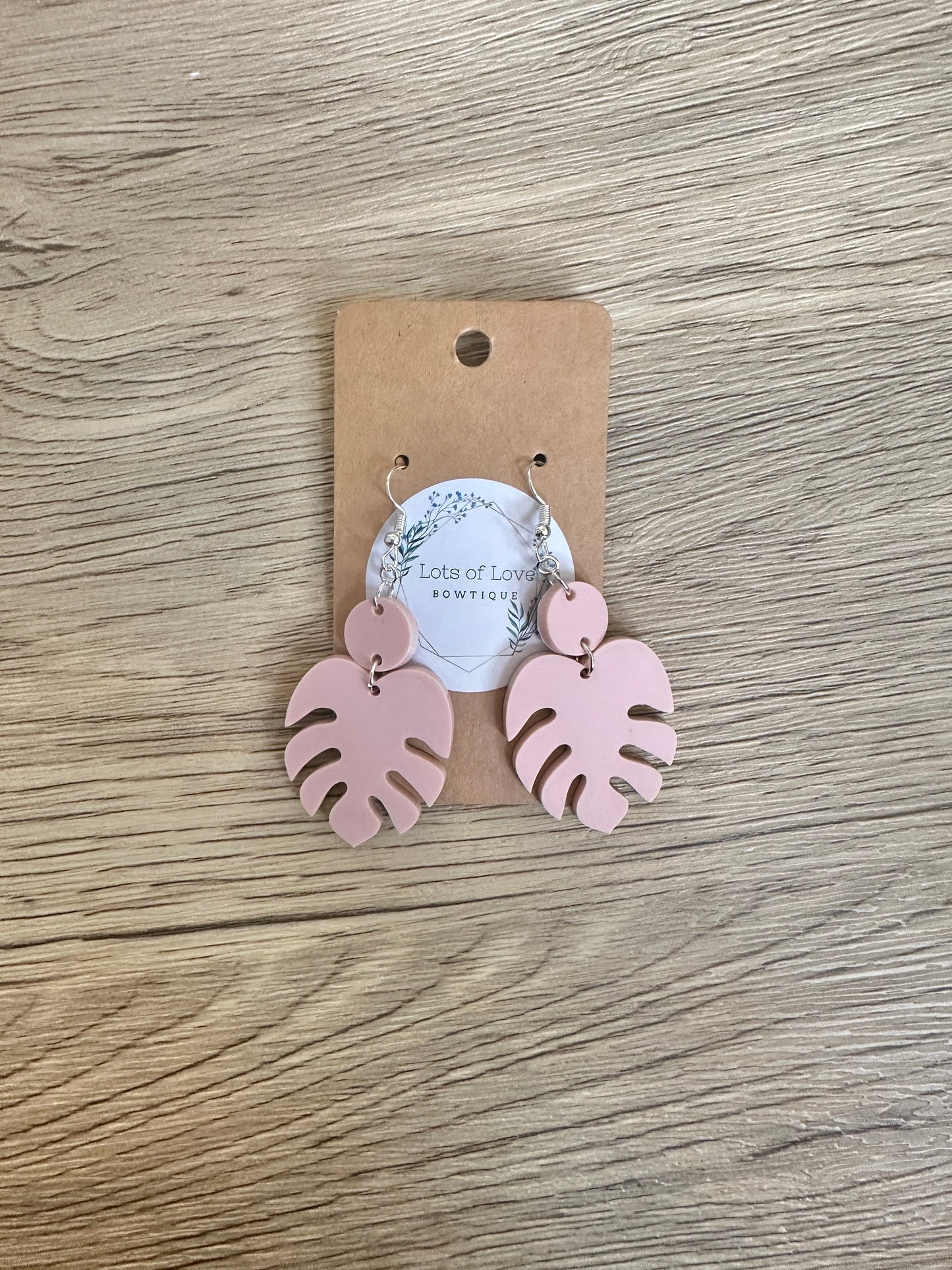 Matte Blush Monstera Leaf Earrings