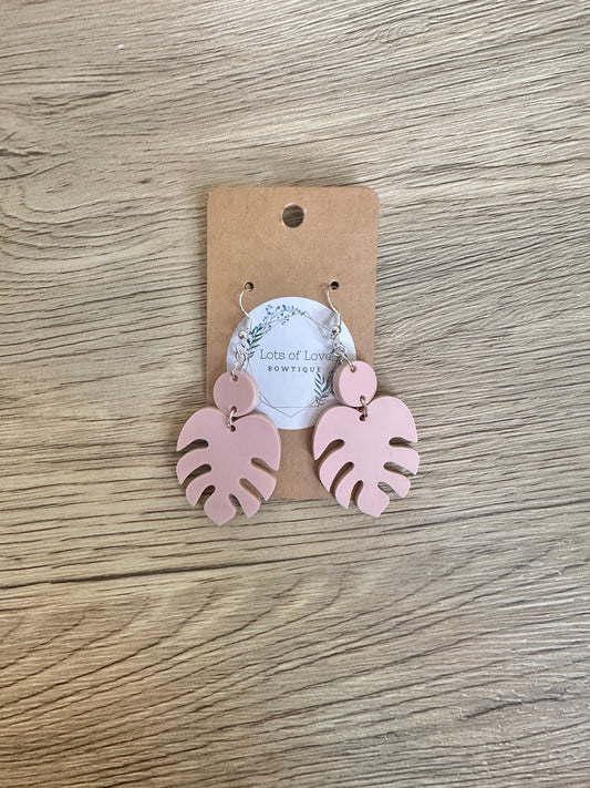 Matte Blush Monstera Leaf Earrings