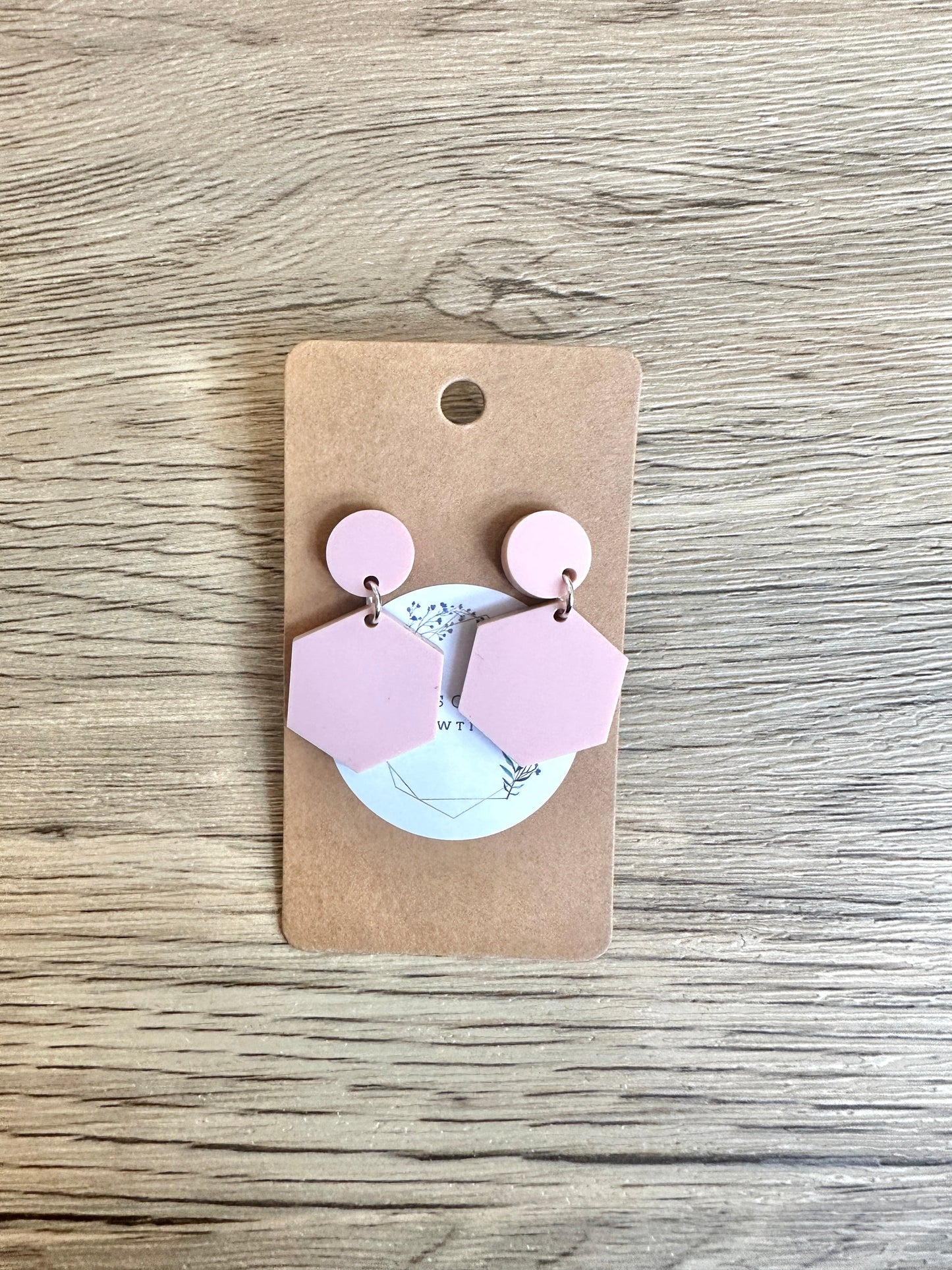 Matte Blush Small Hexagon Stud Drop Earrings