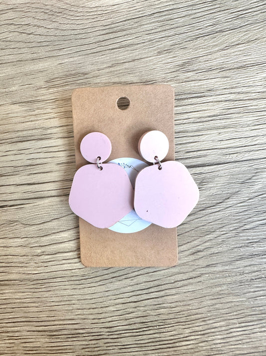 Matte Blush Rounded hexagon Stud Drop Earrings