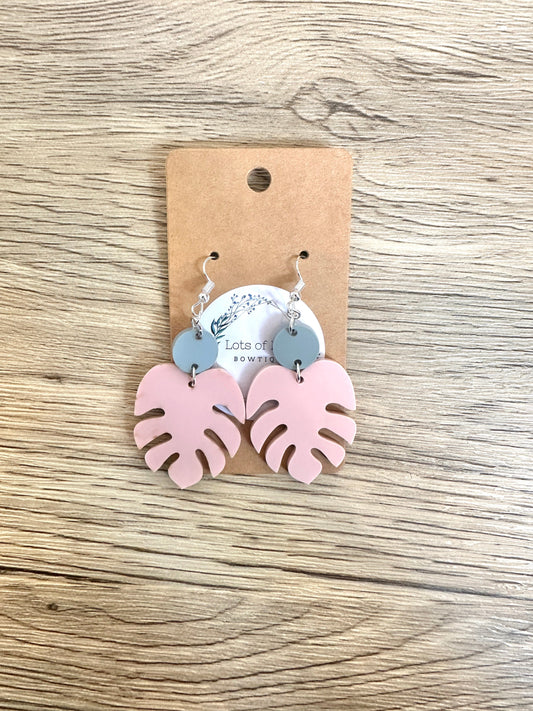 Matte Blush with Sage Monstera Leaf Earrings