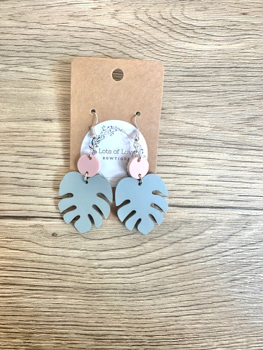 Matte Sage with Blush Monstera Leaf Earrings