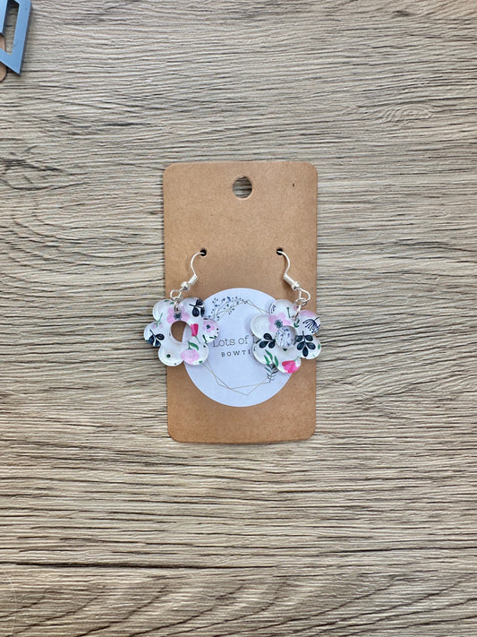 Pink and Navy Floral Mini Daisy Earrings