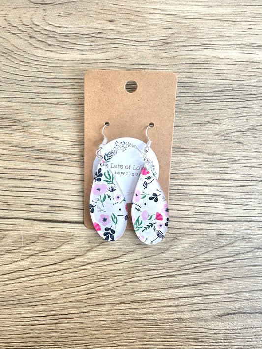 Pink and Navy Floral Skinny Teardrop Earrings