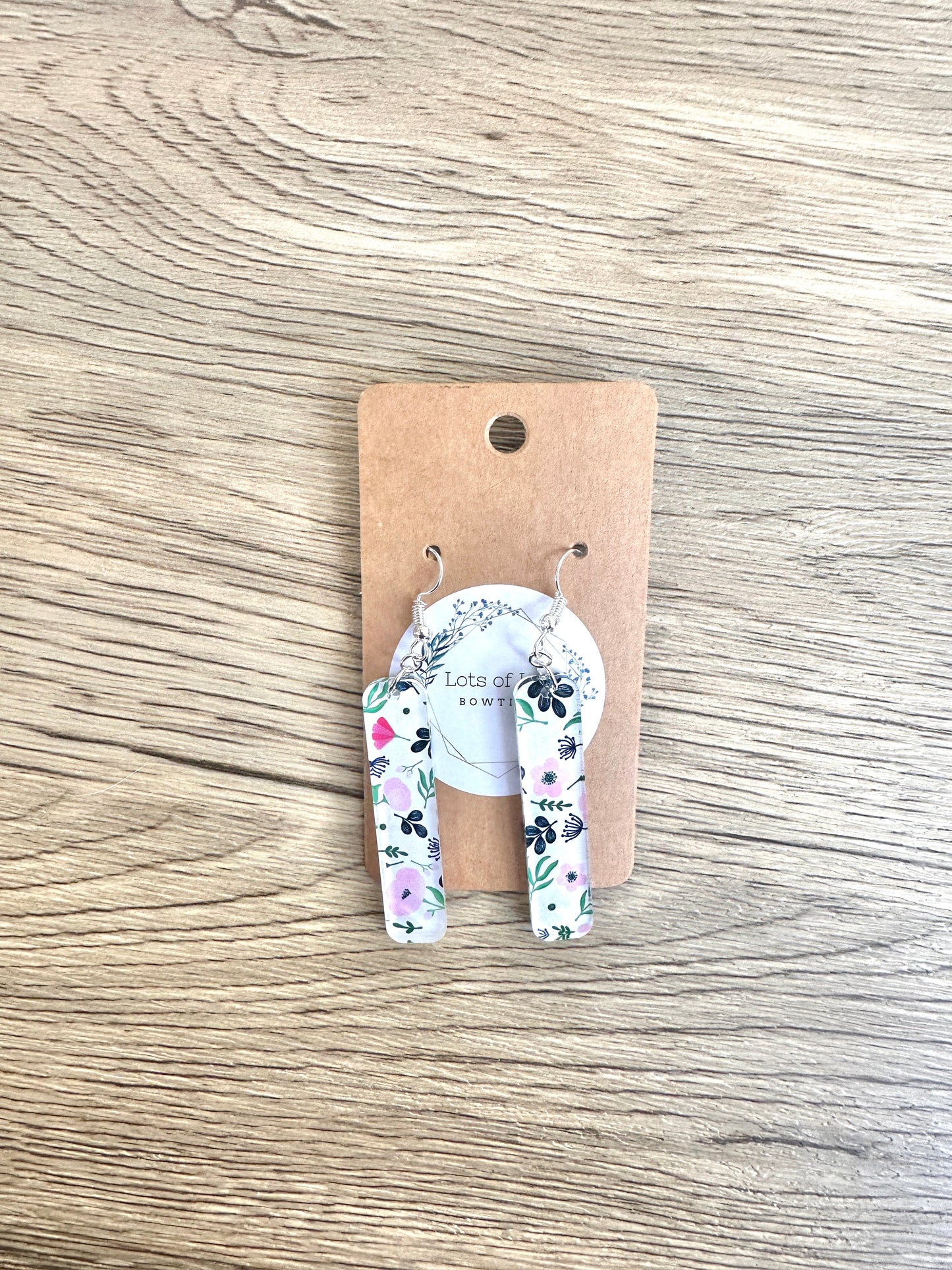 Pink and Navy Floral Bar Earrings