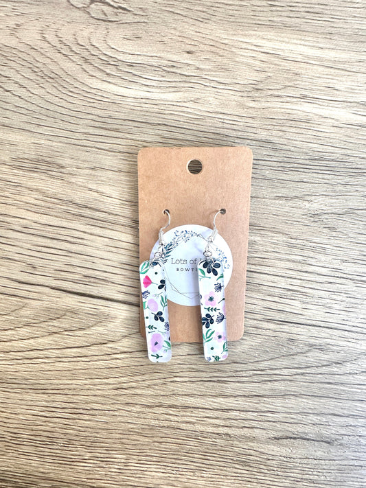 Pink and Navy Floral Bar Earrings