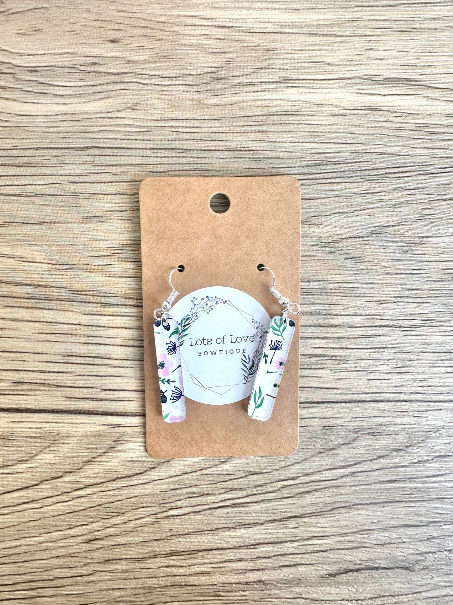 Pink and Navy Floral Mini Bar Earrings