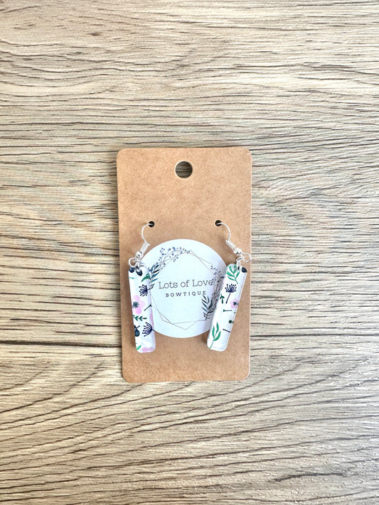 Pink and Navy Floral Mini Bar Earrings