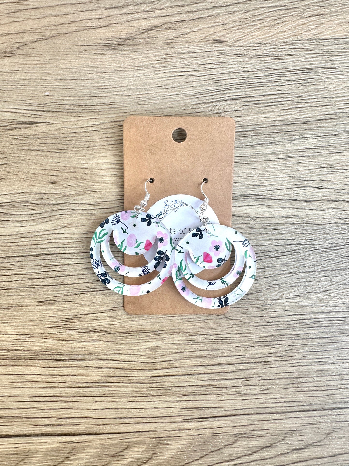 Pink and Navy Floral Cut out Circle Earrings