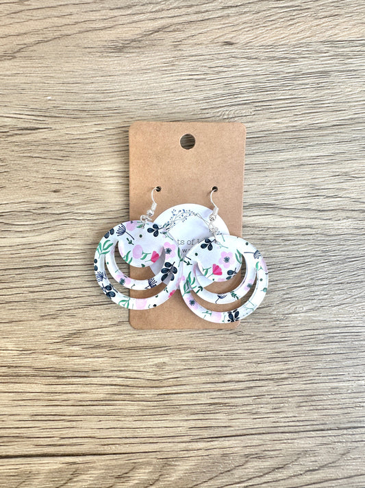 Pink and Navy Floral Cut out Circle Earrings