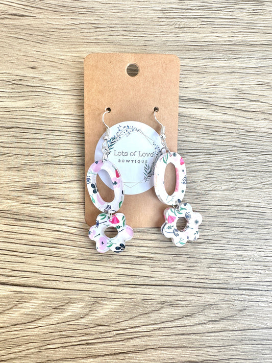 Pink and Navy Floral Daisy Drop Earrings
