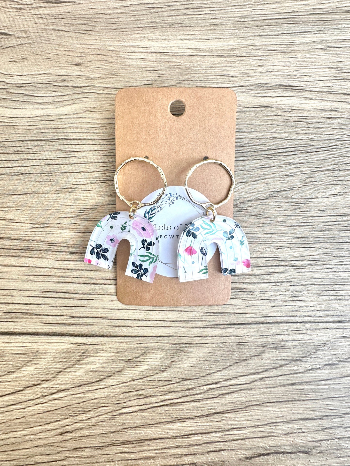 Pink and Navy Floral Rainbow Gold Stud Drop
