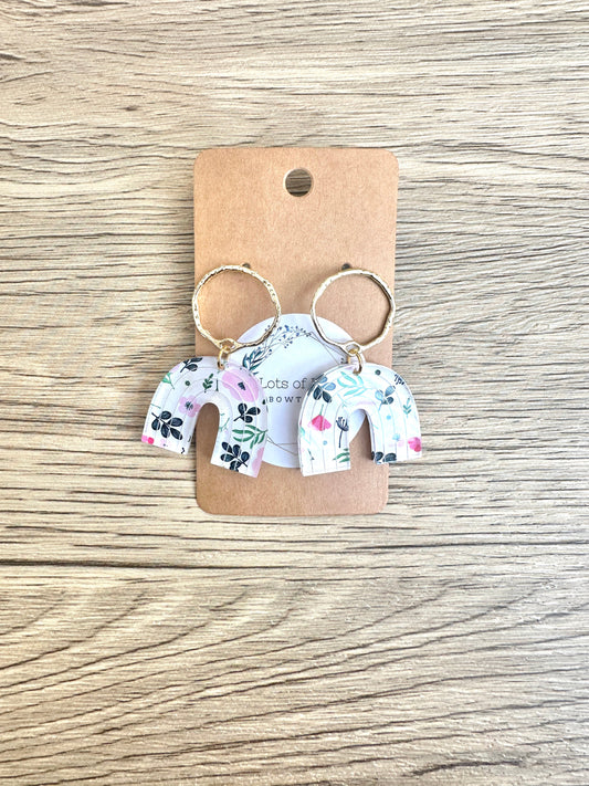 Pink and Navy Floral Rainbow Gold Stud Drop