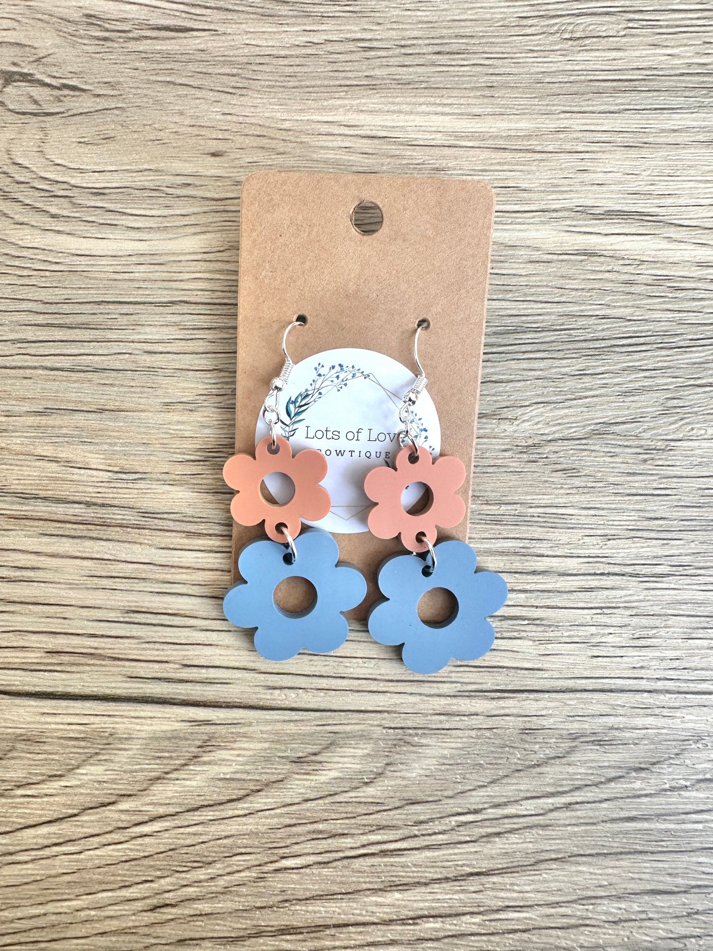 Terracotta and Dusty Blue Double Daisy Earrings