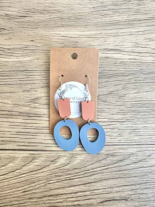 Terracotta and Dusty Blue Oval Drop Earrings