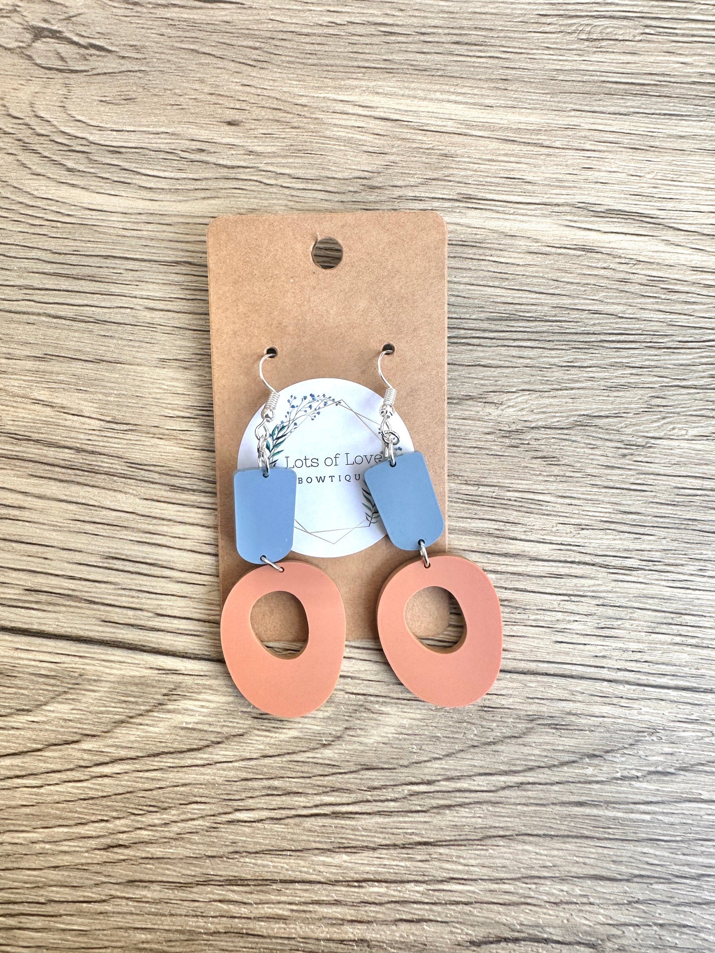 Dusty Blue and Terracotta Oval Drop Earrings