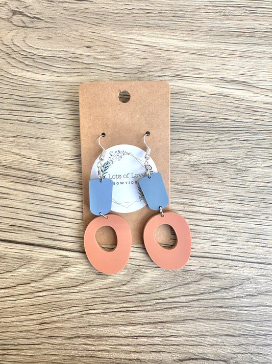 Dusty Blue and Terracotta Oval Drop Earrings