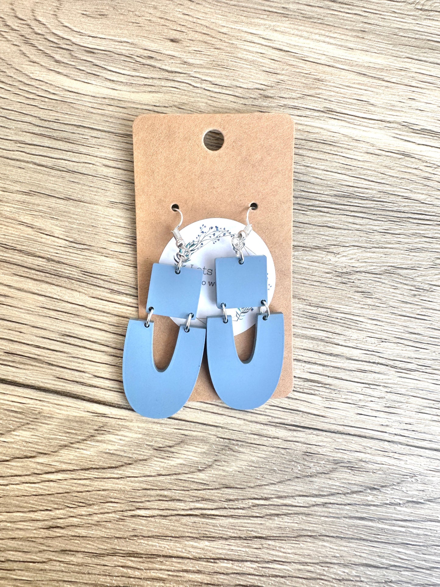 Matte Dusty Blue Arch and Square Drop Earrings