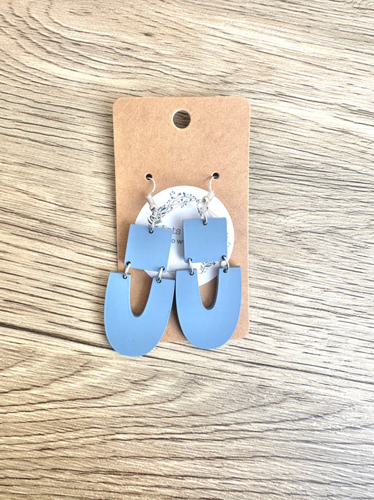 Matte Dusty Blue Arch and Square Drop Earrings