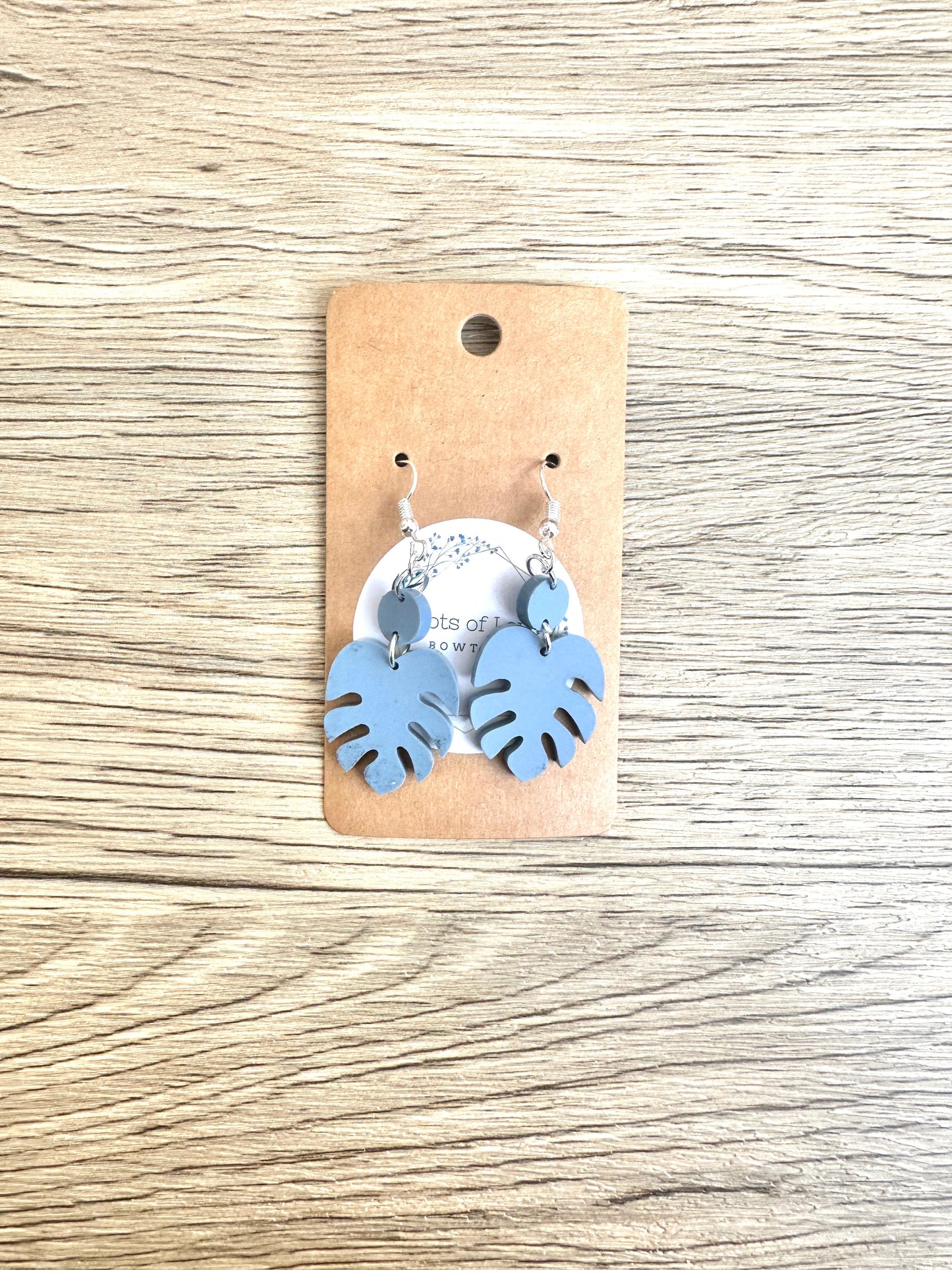 Matte Dusty Blue Mini Monstera Leaf Earrings