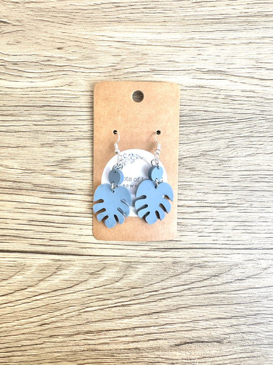 Matte Dusty Blue Mini Monstera Leaf Earrings