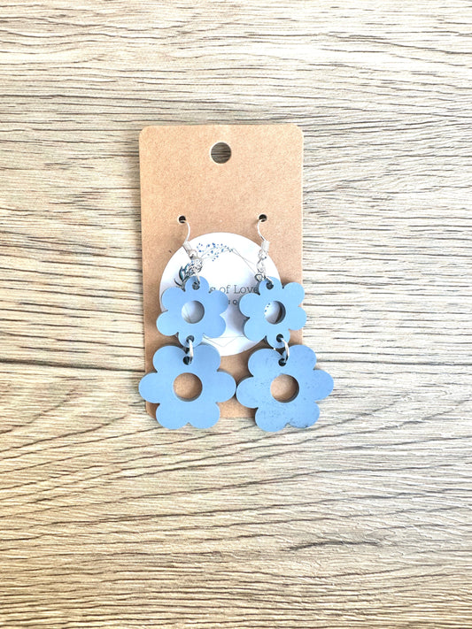 Matte Dusty Blue Double Daisy Earrings