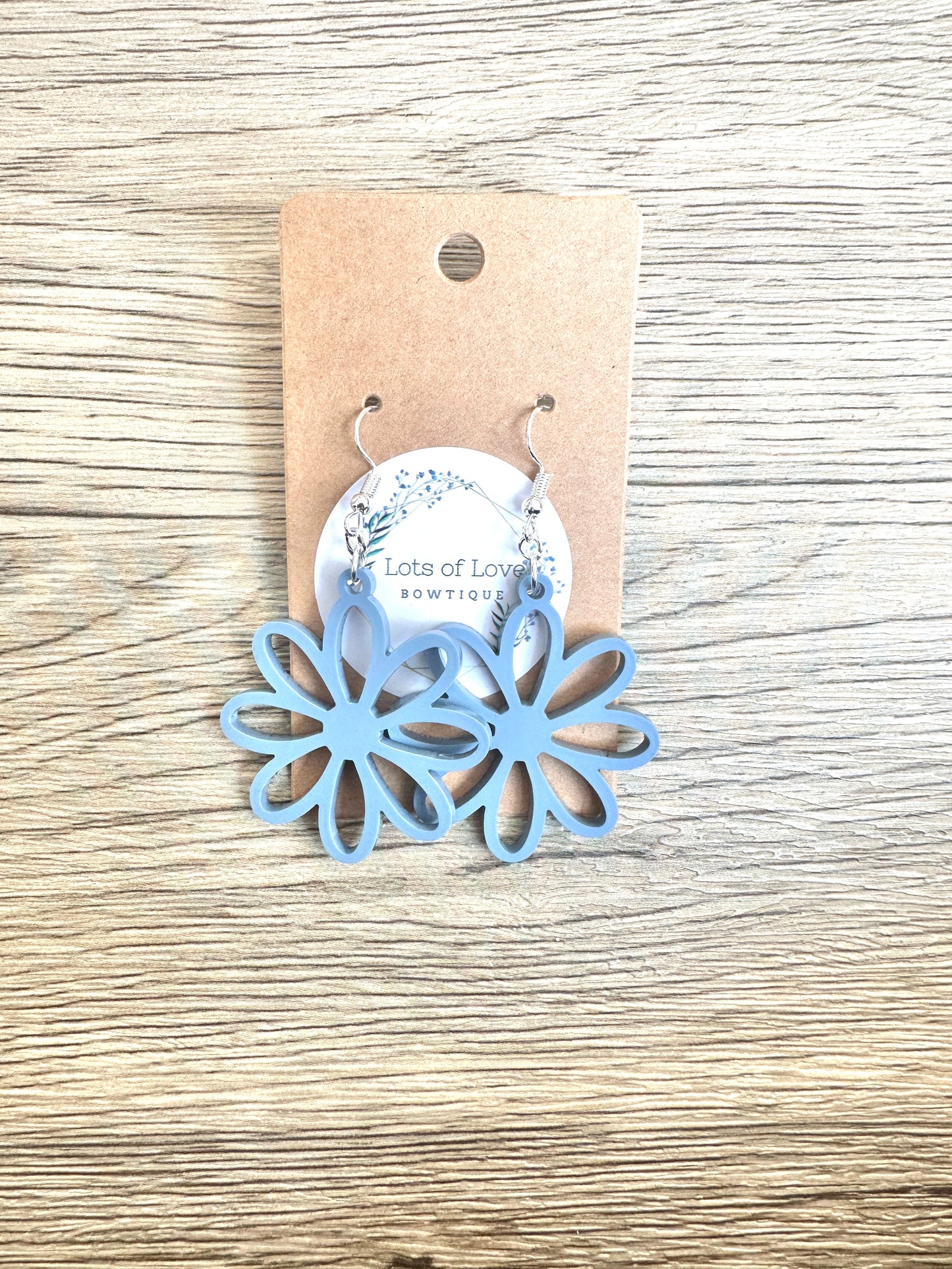 Matte Dusty Blue Daisy Cut out Earrings